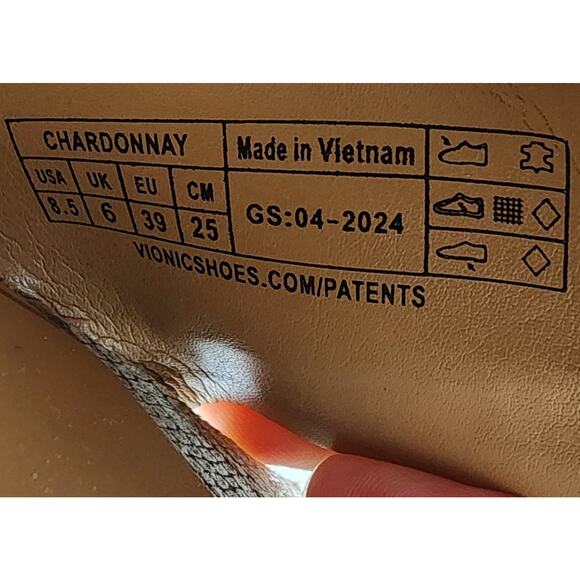 Vionic Chardonnay Sandals Size 8.5M Snake Emboss Tan Leather Open Toe Block Heel - Picture 10 of 13